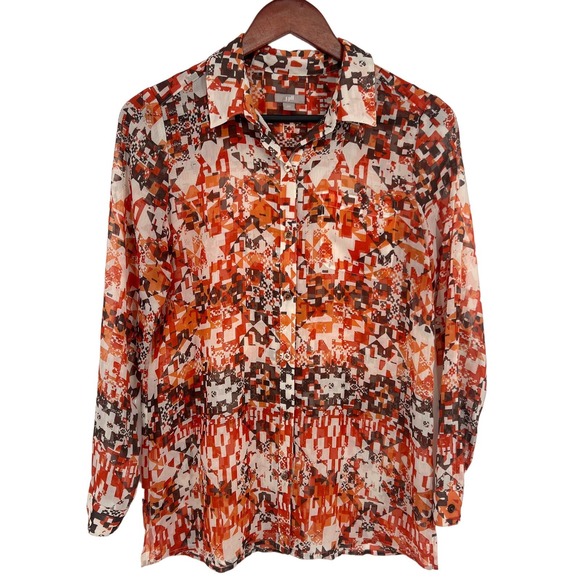 J. Jill Womens Size XS Orange Long Sleeve Blouse Shirt Top Winter Geometric - Picture 1 of 8